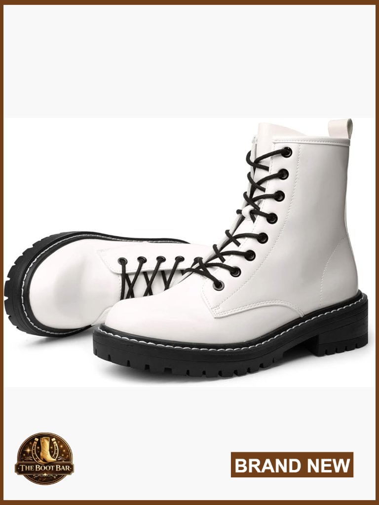 Women's Ankle Booties Combat Boots Side Zipper Lace-Up Faux Leather